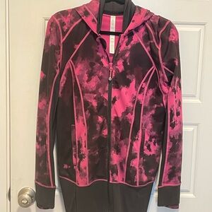 Lululemon Daily Practice Pink & Black Tie-Dye Hooded Zip Jacket